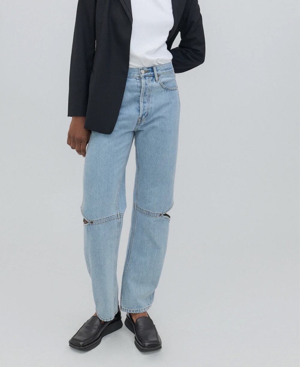 Still Here Cowgirl Jeans Vintage Blue Cutout High Rise Straight Leg 26